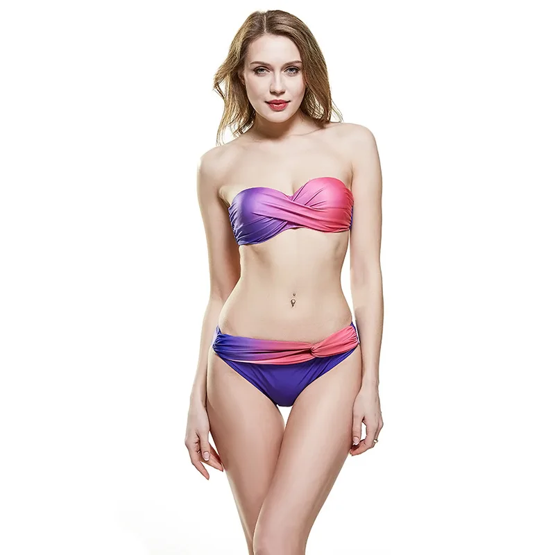 

New Ladies Low Waist Bikini Gradient Color Summer Ladies Beach Swimwear Bikini Suit Sexy Push Up Ladies Split Swimwear