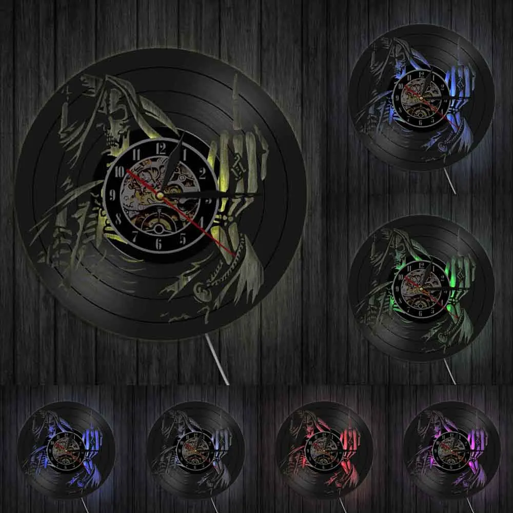 Рок череп дизайн CD виниловая запись настенные часы Череп Винтаж Черный искусство