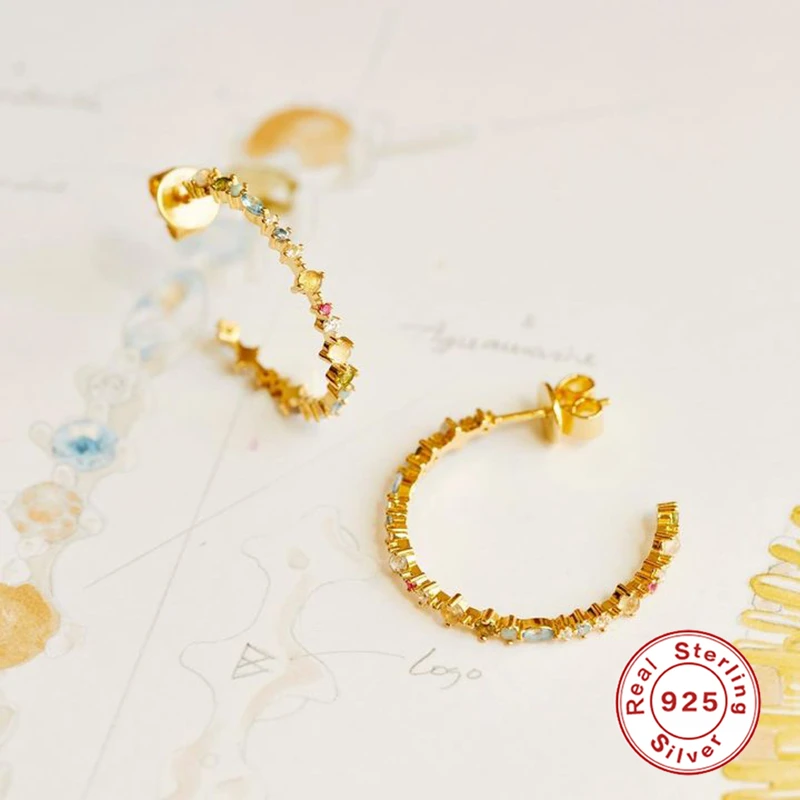 

Canner Drop Earrings S925 Sterling Silver New Flower Charm Loop Ear Clasp Earring Gold Color Round Loop Women Piercing Jewelry