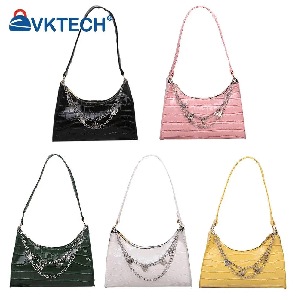 

Fashion Women Alligator Pattern Butterfly Chain Shoulder Underarm Bag Casual Ladies PU Leather Solid Color Small Handbags Purse