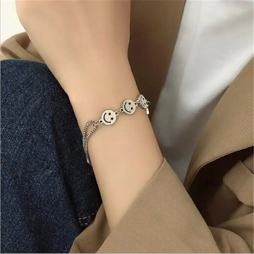 

Hip Hop Titanium Steel Smiley Face New Bracelet for Women Personality Fashion Korean Bracelet on Hand for Men Jewelry Gifts