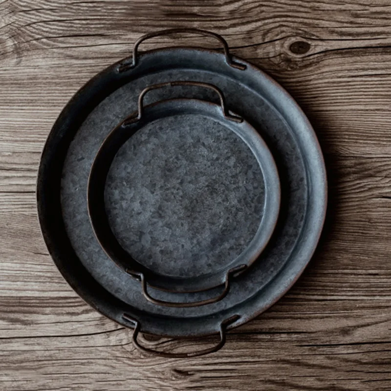 Блюда IWELAI 30 см Европейская металлическая тарелка в стиле ретро круглая ручной