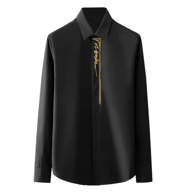 

Cotton Male Shirts High Quality Long Sleeve Bead Embroidery Casual Mens Dress Shirts Fashion Slim Fit Party Man Shirts