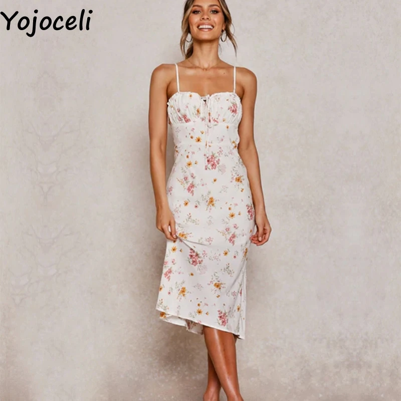 Женское шифоновое платье Yojoceli длинное пляжное с цветочным принтом на бретельках
