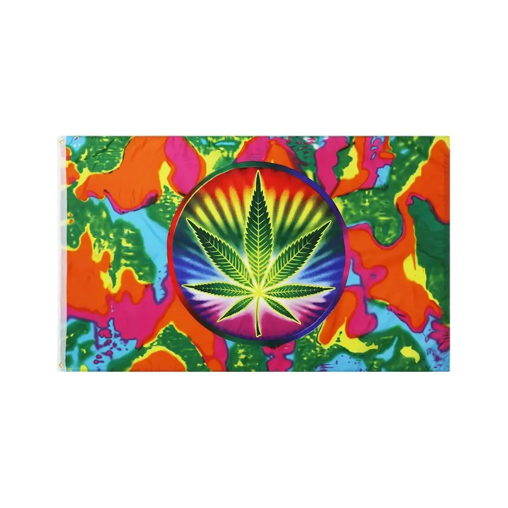 

FLAGICTS 3x5 Ft Tye Dye Rainbow Weed Leaf Peace Flag 68D Nylon