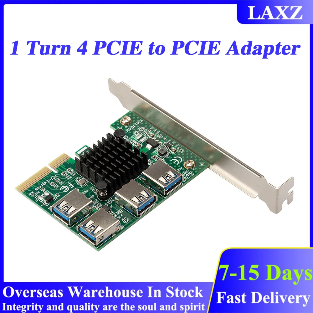 

Адаптер PCIE-PCIE, 1 поворот, 4 разъем PCI-Express, USB, 1x до 16x, Райзер, карта-расширитель, PCIe преобразователь для майнинга биткойнов, BTC