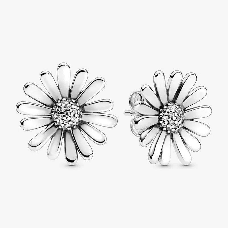 

Fashion 100% silver color Earrings Pave Setting Daisy Flower Statement Stud Earrings Women silver plateJewelry Gift