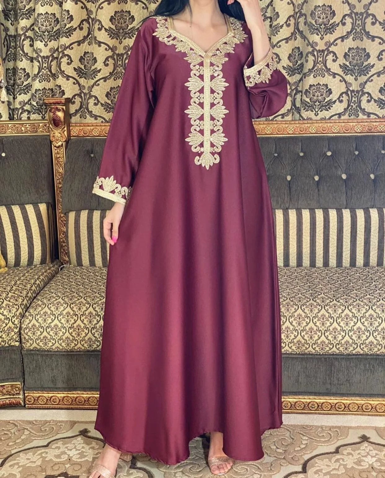 Женское атласное платье Siskakia, мягкое платье-хиджаб в мусульманском стиле, кафтан в арабском и марокканском стиле, темно-бордового цвета, для...