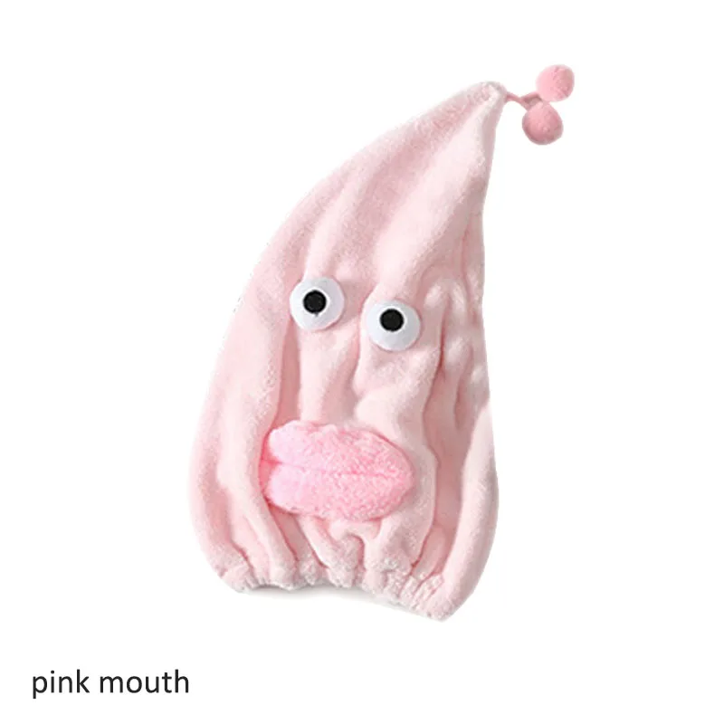 pink mouth Шапочка для душа с героями мультфильмов тюрбан для волос гигроскопичность и воздухопроницаемость микрофибра тюрбан для волос обернутое полотенце шапка полотенце сухая шапка для волос - Цвет: pink mouth