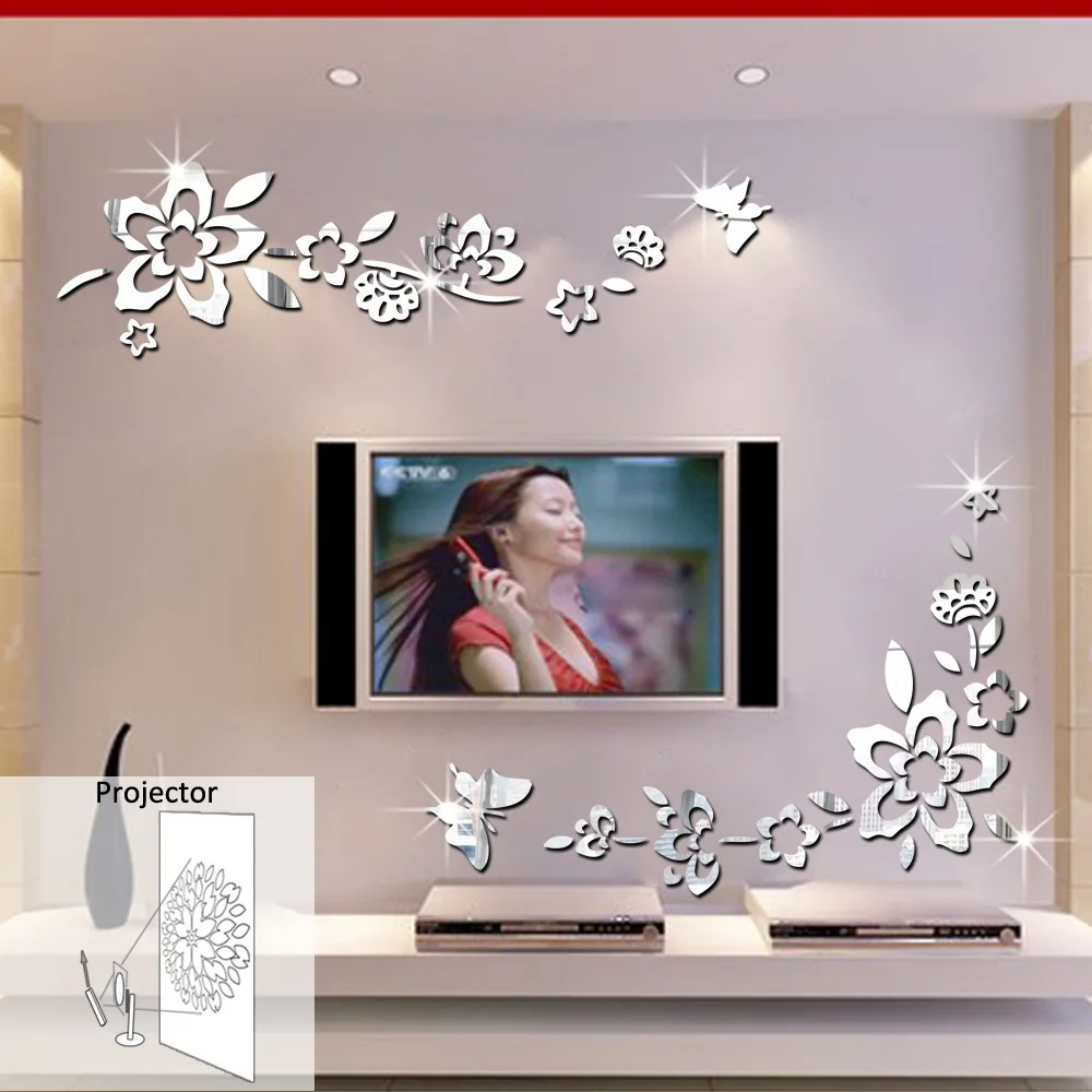 Corner stickers mirror door and window decoration wall diagonal flowers can be removed | Дом и сад