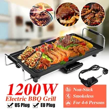 1200W Non-Stick Smokeless Aluminum BBQ Grill Pan Electric Barbeque Griddles Outdoor Camping Picnic EU/US Plug 48X27cm