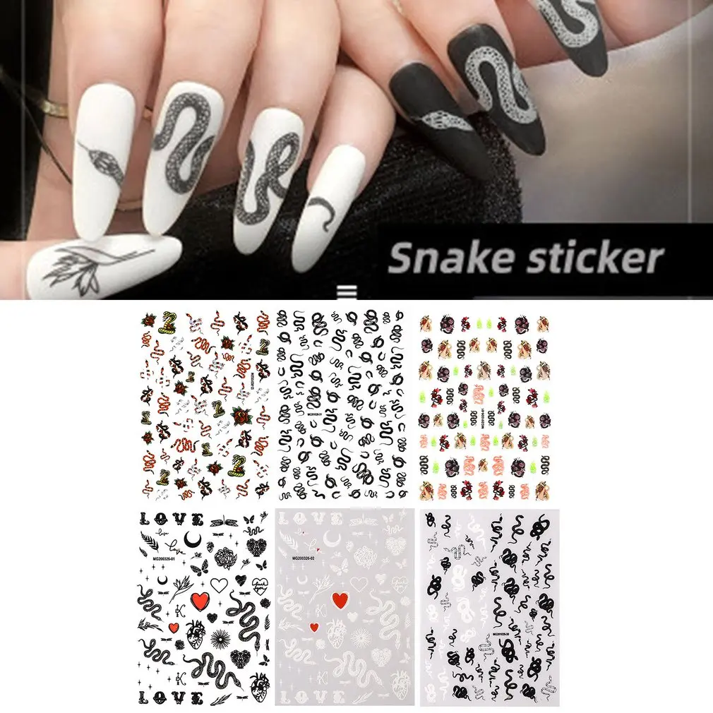 

3D Dark Snake Series Seamless Nail Art Stickers Self-adhesive DIY Manicure Decal Decoration Salon Acrylic Tips Tool