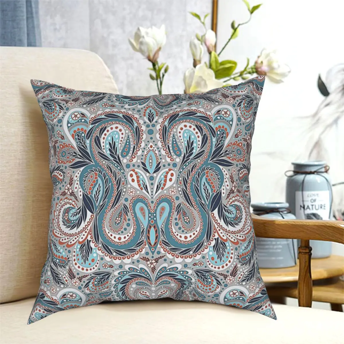 

Blue And Turquoise Paisley Pattern In Turquoise, Gray Pillow Cushion Cover Decorative Pillowcases Case Home Sofa Cushions