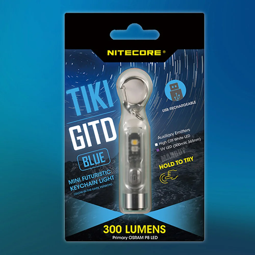 2021 NITECORE TIKIGITD синяя флуоресцентная оболочка USB светильник заряжаемый мини фонарь