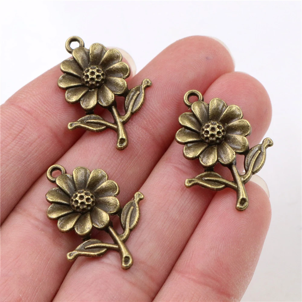 

27x19mm 12pcs Antique Bronze Plated Sunflower Handmade Charms Pendant:DIY for bracelet necklace-R4-24