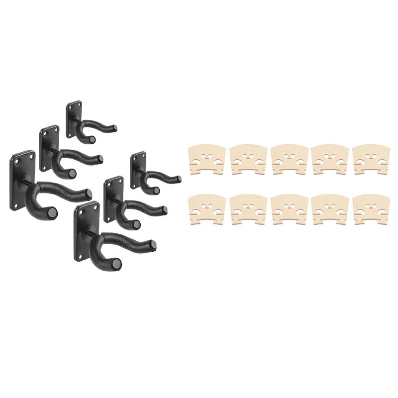 

10 Pcs Violin Bridge 4/4 Maple Leaf Violin Bridge & 6 Pcs Guitar Holder Guitar Hanger Wall Hook Stand