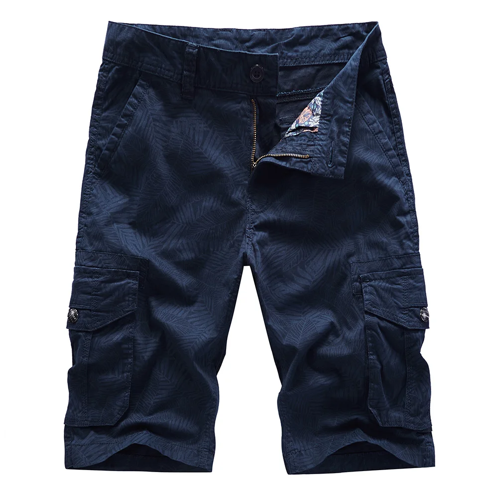 

New Mens Shorts Cotton Print Cargo Shorts Male Fashion Pockets Work Shorts Pants Comfortable Casual Knee Length Safari Style