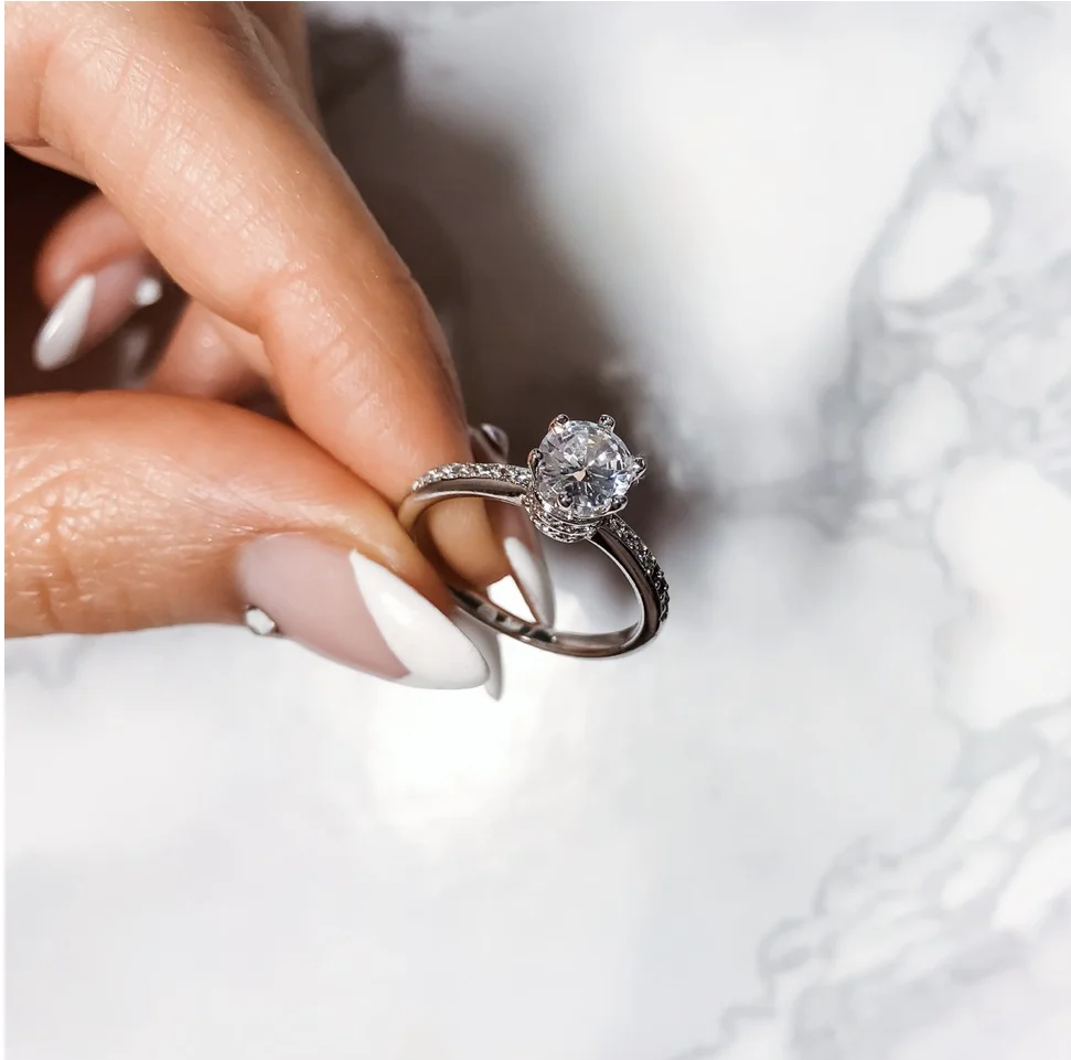 Real Solid 925 Sterling Silver Crown Rings for Women Luxury 1.2ct Diamond Wedding Engagement Ring finger Jewelry wholesale | Украшения и