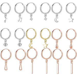 ElfoPlataSi Настоящее серебро 925 пробы модные золотые розовые Серебряные Звезды Луна ноты. Серьги-кольца для женщин DD366