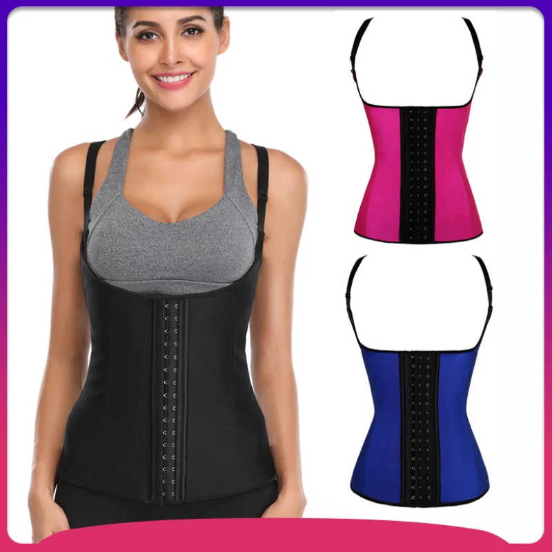 

Body Shaper Underbust Corset Women Sports Korset Good Elastic 100% Latex Rubber Waist Cincher Front 3 Hooks Waist Trainer Vest