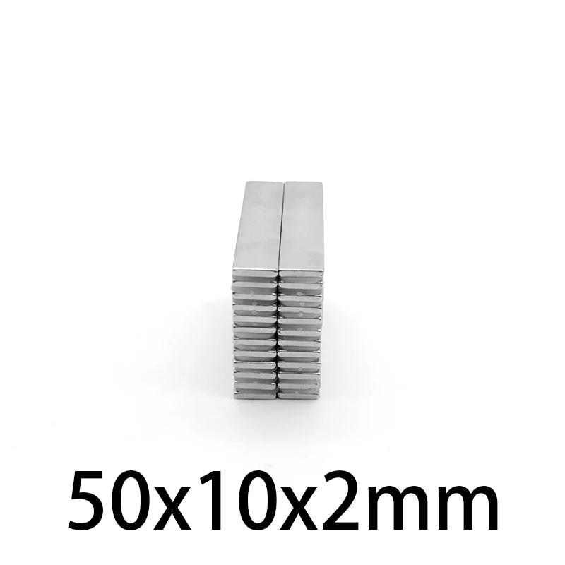 Сильный редкоземельный магнит N35 50x10x2 мм толщина 2 блок прямоугольных неодимовых