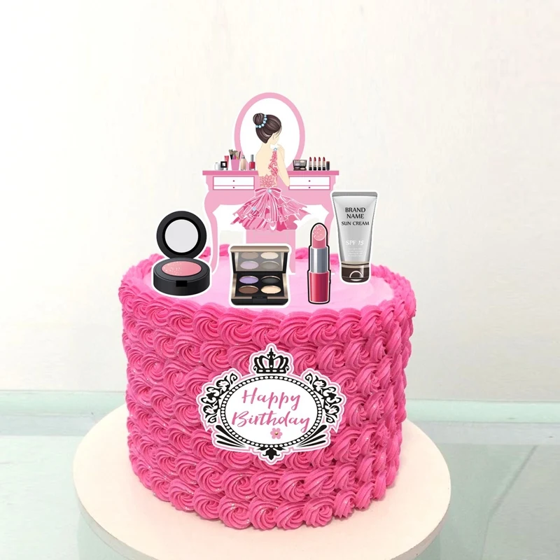 1 set of beautiful girl makeup cake insert flag card romantic shopping dessert birthday party decoration Cake Supplies | Дом и сад