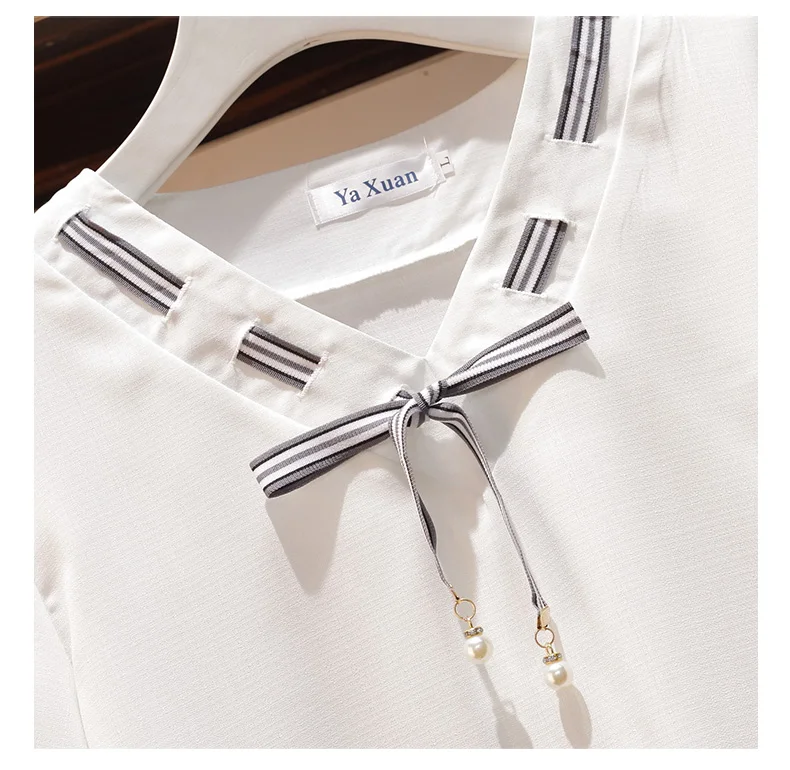 Размера плюс штаны костюм 2021 новинка Стильная летняя женская футболка с бантом