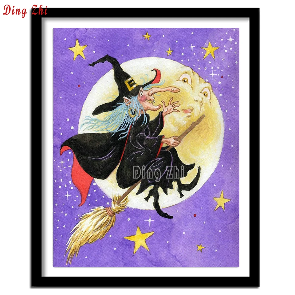 

Полноразмерная 5D «сделай сам» круглая алмазная живопись мультяшная ведьма фиолетовые картины кристаллы Алмазная вышивка крестиком украше...