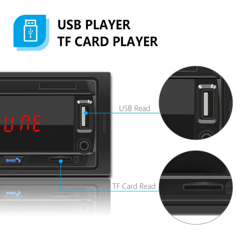 Фото Автомагнитола ESSGOO 1 Din, Bluetooth, светодиодный экран, FM, Aux, вход Mp3, USB, AUX в FM №3