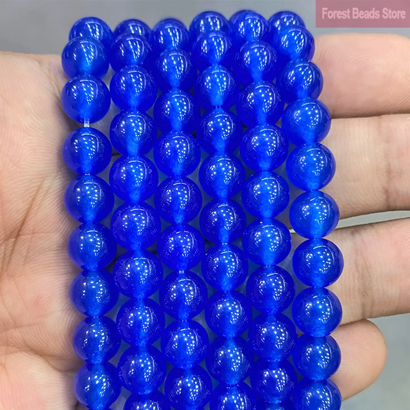 

Natural Stone Smooth AAA Blue Chalcedony Jades Round Beads for Jewelry Making DIY Bracelet Necklace 15"Strand 4 6 8 10 12 14MM