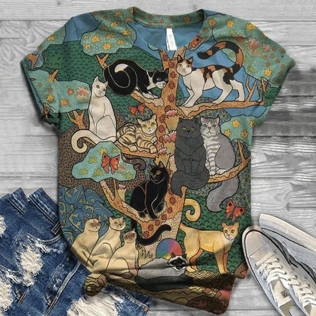 

3D Animal Print Harajuku Funny T-Shirt Women Round Neck Loose Summer Femme T-shirt For 2021 Woman Clothes Ropa Mujer Ladies Tees