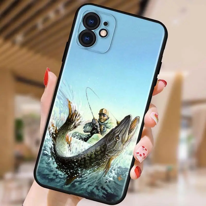 

Fishing and fishing for iPhone 5 5S 6 7 8 X XR XS 11 SE 12 2020 mini Plus Pro MAX TPU Black Soft Cover