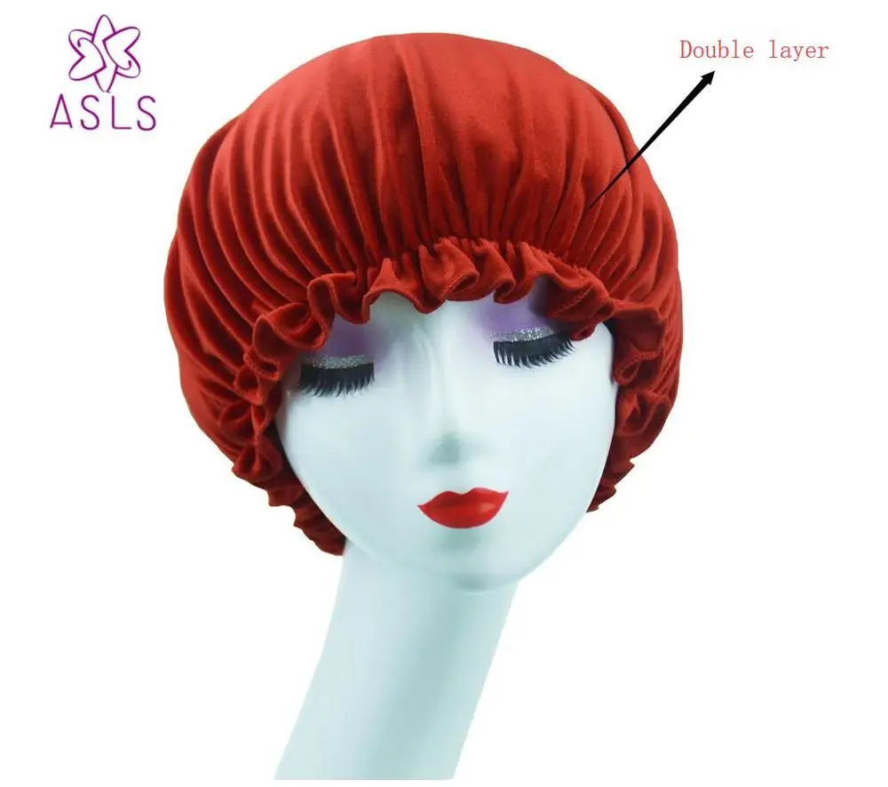Новинка Женская двухслойная шляпа для сна бархатная с атласной подкладкой |