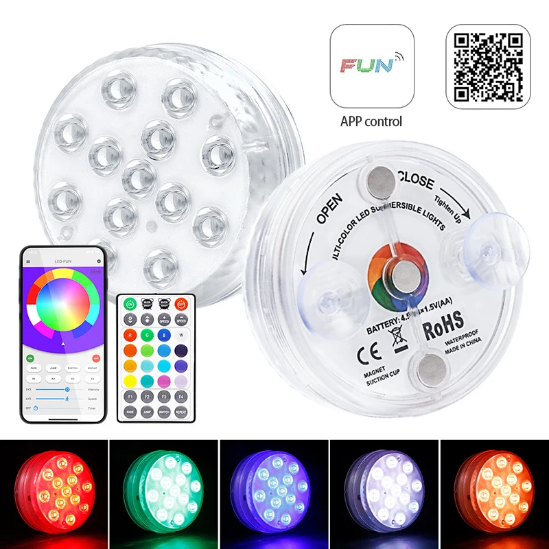 

2021 Upgrade 13 LED RGB Submersible Light With Magnet and Suction Cup Swimming Pool Light Underwater Led Light Night for Pond