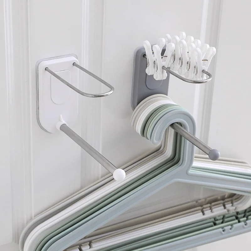 

Wall Mounted Seamless Stickers Stainless Steel Hanger Hook Bedroom Balcony Clothes Storage Rack Multifunctional Folding Hook