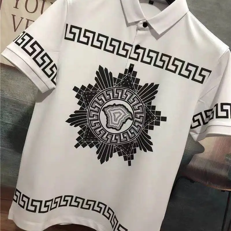 

Slim fashion men's Short Sleeve Polo Shirt Men's hot diamond personalized printing fashion half sleeve casual top