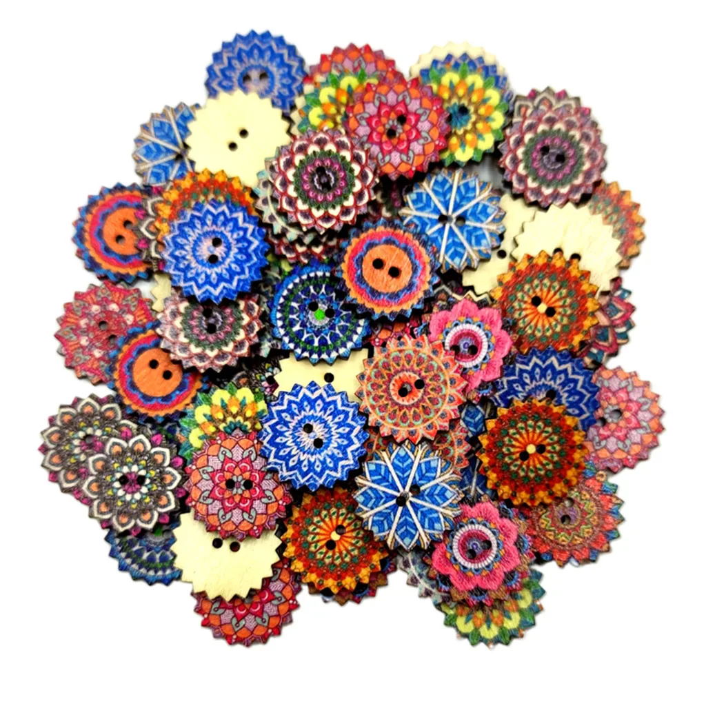 100Pieces Vintage Gear Shaped Wooden Buttons Round 2-Holed Fastener for | Дом и сад
