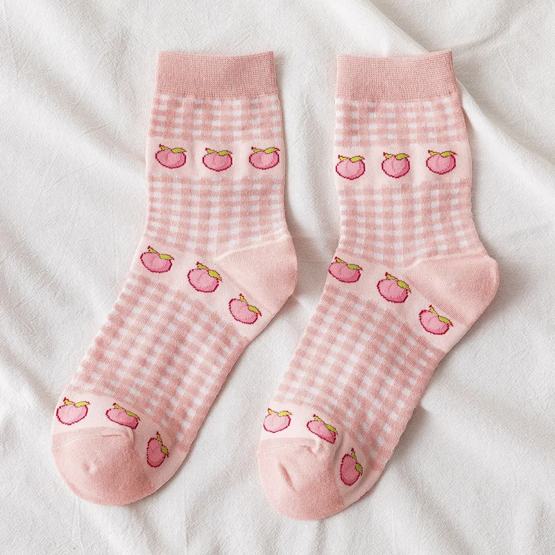 

7 Pairs Kawaii Fruits Woman Socks Korean Harajuku Style Style Pink Socks Women for Autumn Winter B0091
