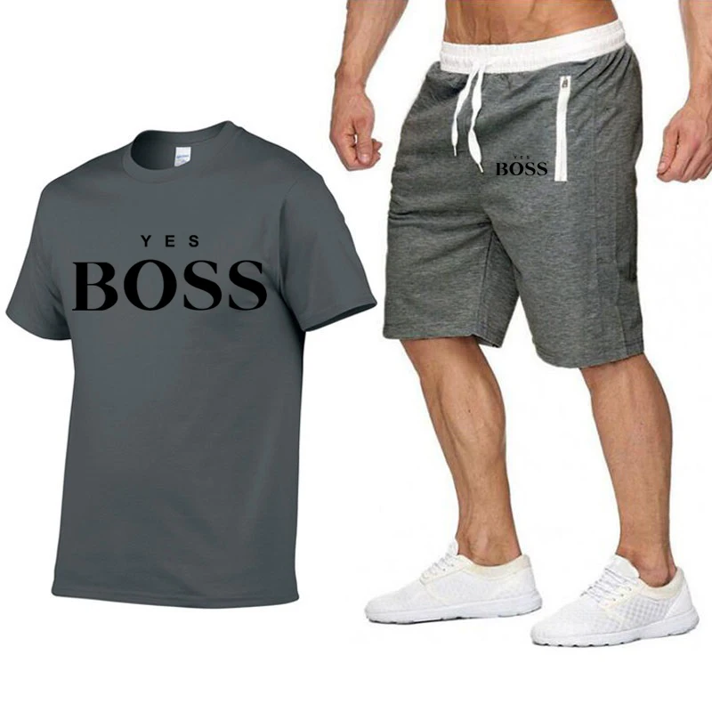 

Track suit men's summer shorts suit short-sleeved shirt shorts casual wear YES BOSS men's sportswear fitness clothes men's suit