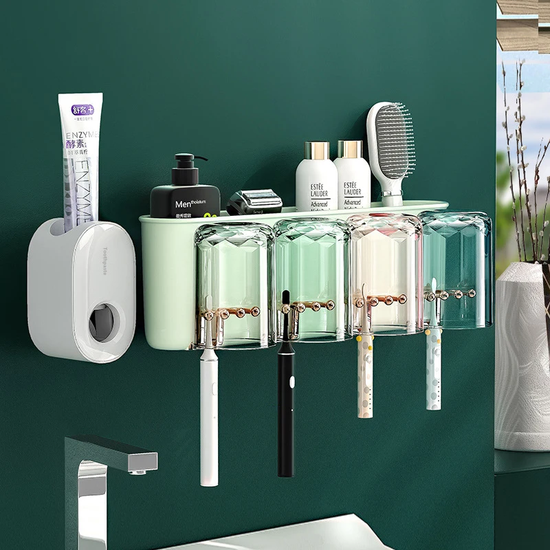 

Bathroom Toothbrush Rack, Automatic Toothpaste Extruder, Wall-mounted Storage Rack, Bathroom Household Goods Storage Box
