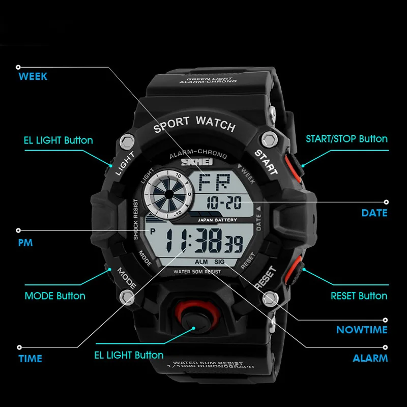 

SKMEI Outdoor Sports Watches Men Fashion Military Camo Green LED Digital Alarm Waterproof Wristwatches Relogio Masculino