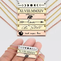 houwu trendy engraving jewelry 316l stainless steel name words bar engraved necklace collar for women men jewelry gift