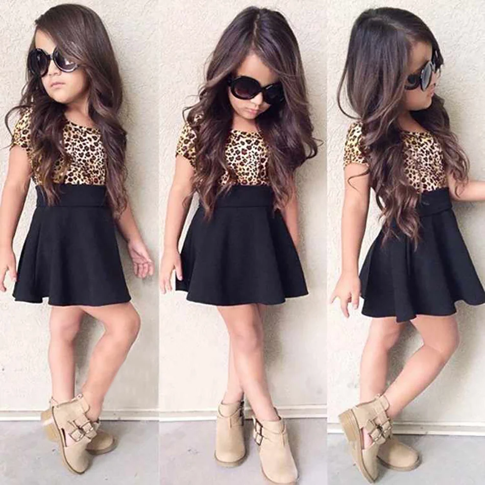 

Girls Fashion Leopard Print Dress New Summer Short Sleeve Children Clothes Birthday Party Gift Casual Baby Girl Dresses 1-5years