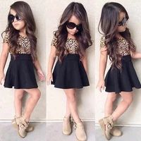 girls fashion leopard print dress new summer short sleeve children clothes birthday party gift casual baby girl dresses 1 5years