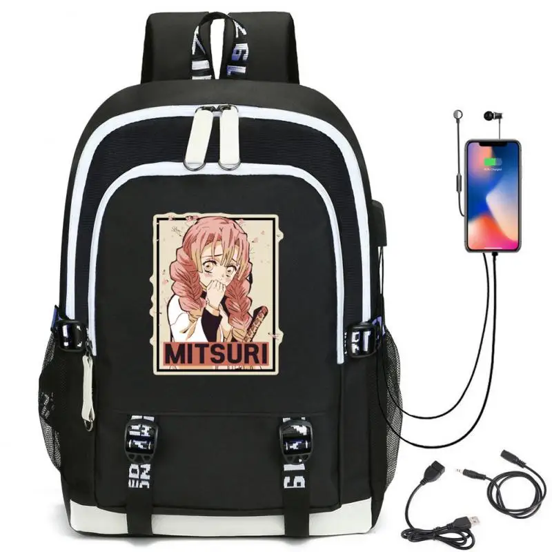 Demon Slayer Cos Kimetsu no Yaiba Cosplay Backpack USB Rechargeable School Backpack  Inosuke Muzan Giyyu Mitsuri Printed Bag