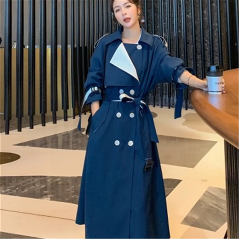 

Mid-Length Windbreaker Women 2021 Spring Fashion New High-Quality Casual Color Matching Temperament Jacket Trend H169