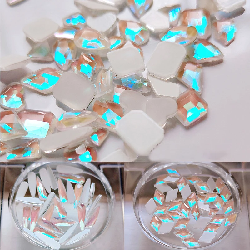 Блестящие стразы кристаллы без горячей фиксации удлиненные шестигранные для