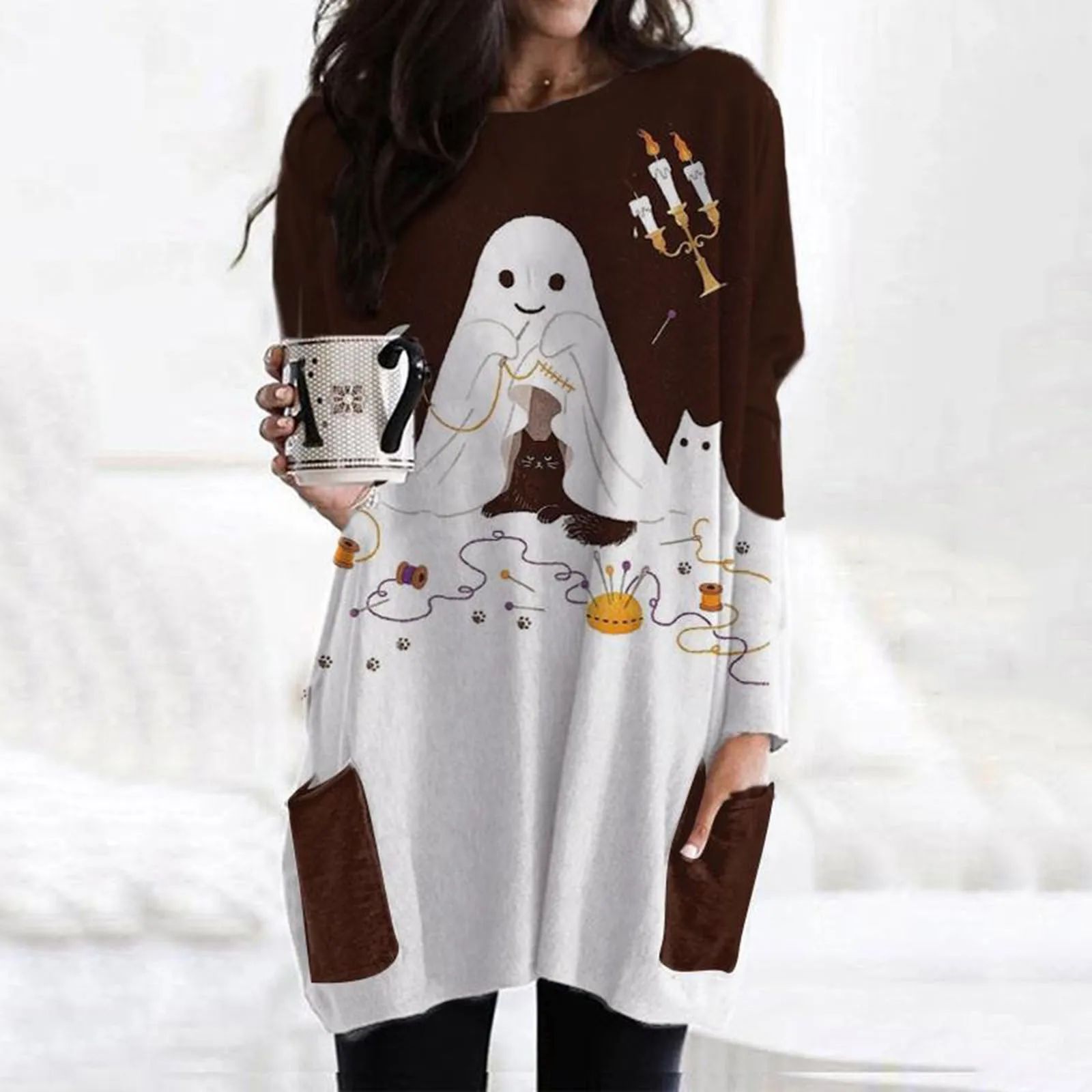 Осенне зимнее платье 2021 женская одежда для Хэллоуина с длинным рукавом и принтом