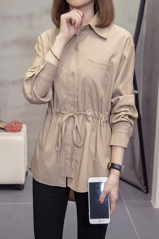 

COIGARSAM 4XL Plus Size Full Sleeve Shirt Womens tops Loose Women shirts Dark Blue Light Coffee Color 3330