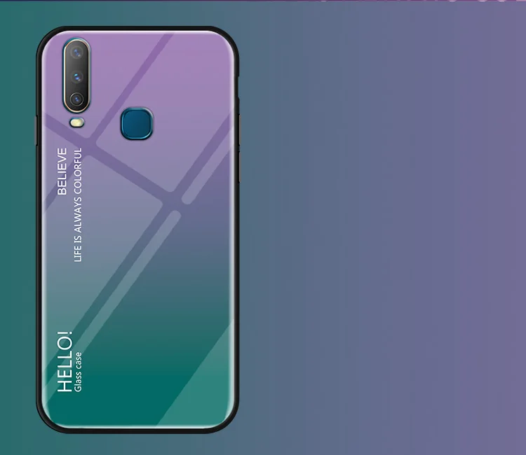 Чехол Vivo Y12, градиентный чехол из закаленного стекла для Vivo Y17 Y15 U10 U3x, градиентный цвет, глянцевая стеклянная защитная крышка, 6,35 дюйма